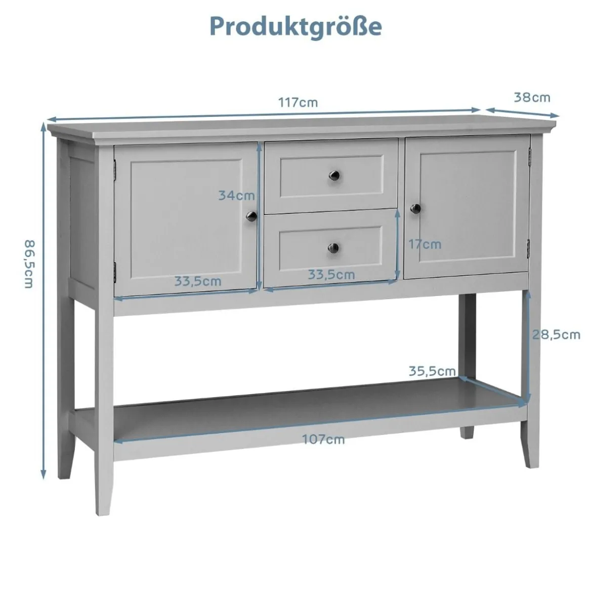 Konsolentisch Flurtisch mit2 Schubladen Beistelltisch Holz 117 x 38 x 86,5 cm Grau