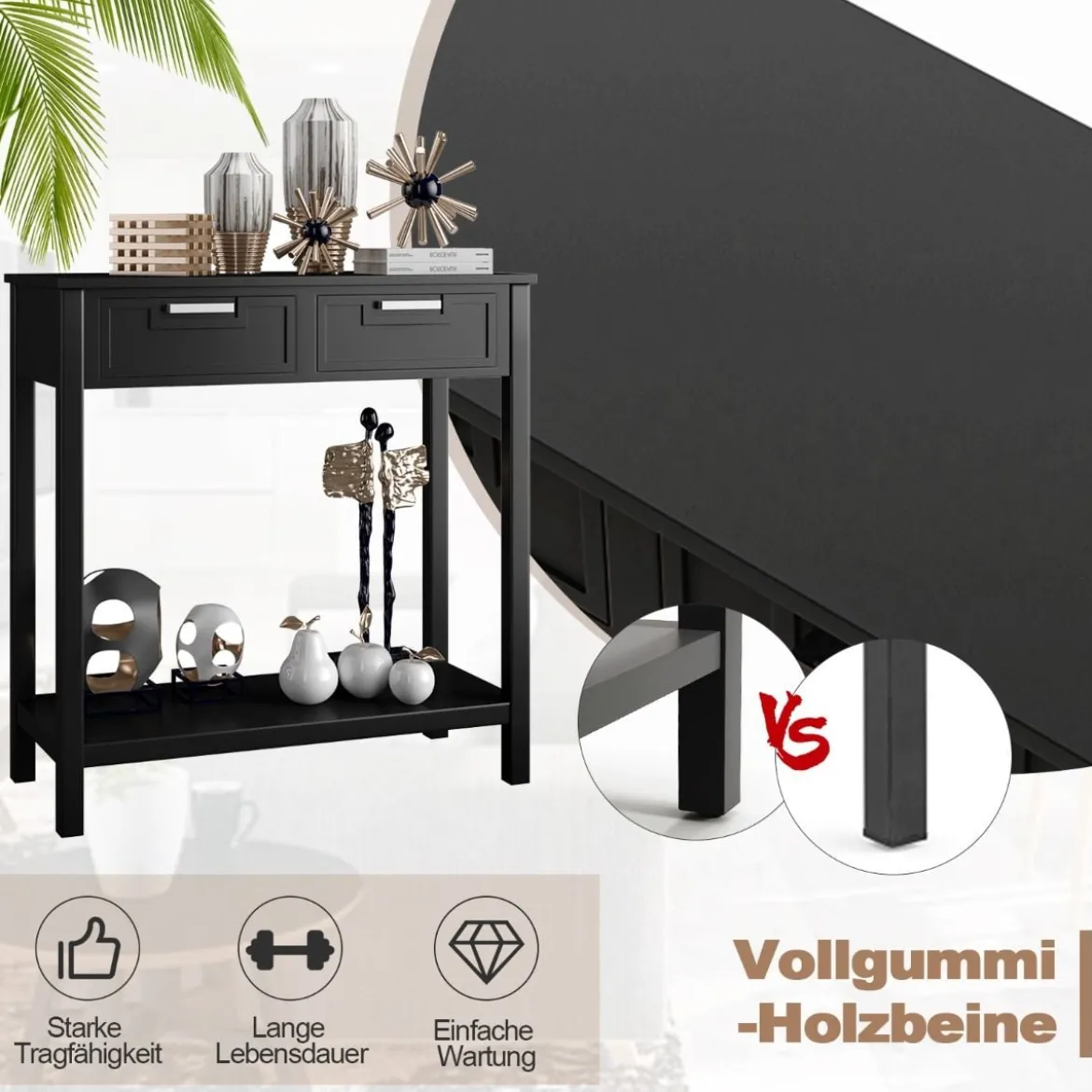 Konsolentisch mit Ablage 2 Schubladen Beistelltisch Industrie Design Schwarz