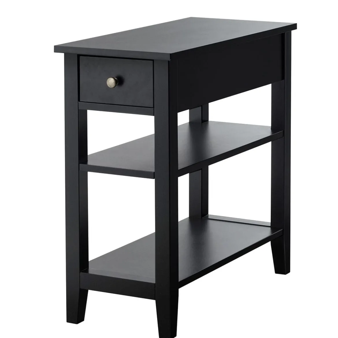 Konsolentisch mit Ablage und Schublade 3-Stöckiger Beistelltisch aus Holz 60 x 28,5 x 61cm Schwarz