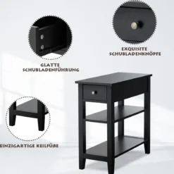 Konsolentisch mit Ablage und Schublade 3-Stöckiger Beistelltisch aus Holz 60 x 28,5 x 61cm Schwarz
