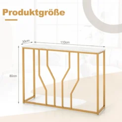 Konsolentisch mit Geometrischem Metallrahmen Eingangstisch 110 x 30 x 80 cm Gold + Weiß