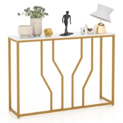 Konsolentisch mit Geometrischem Metallrahmen Eingangstisch 110 x 30 x 80 cm Gold + Weiß