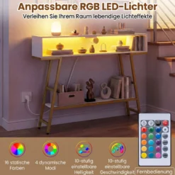 Konsolentisch mit LED-Beleuchtung & Ladestation 3-stufiger Flurtisch Schmaler Sofatisch Weiß