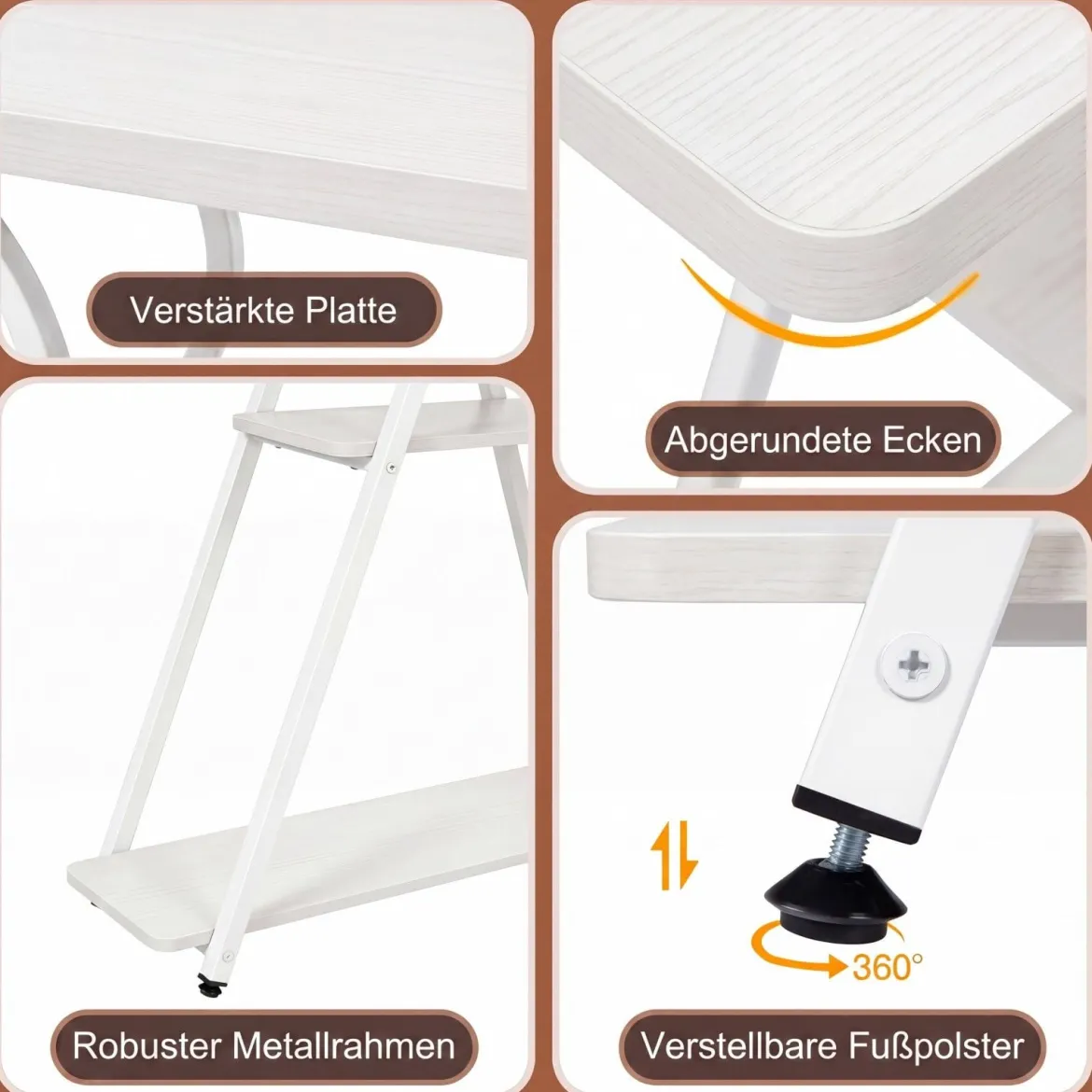 Konsolentisch mit LED-Beleuchtung und Ladestation Schmaler Flurtisch mit 3 Ablage Rustikalbraun/Weiß