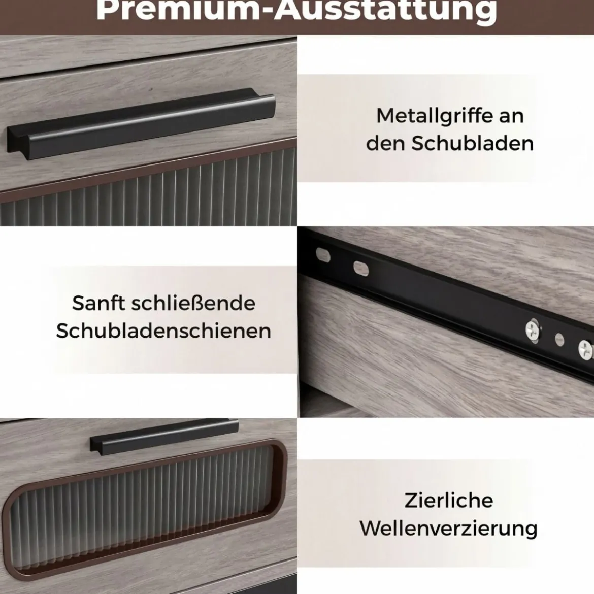 Konsolentisch Mit LED Licht Ladestation Steckdosen USB Schubladen Für Wohnzimmer Flur Grau