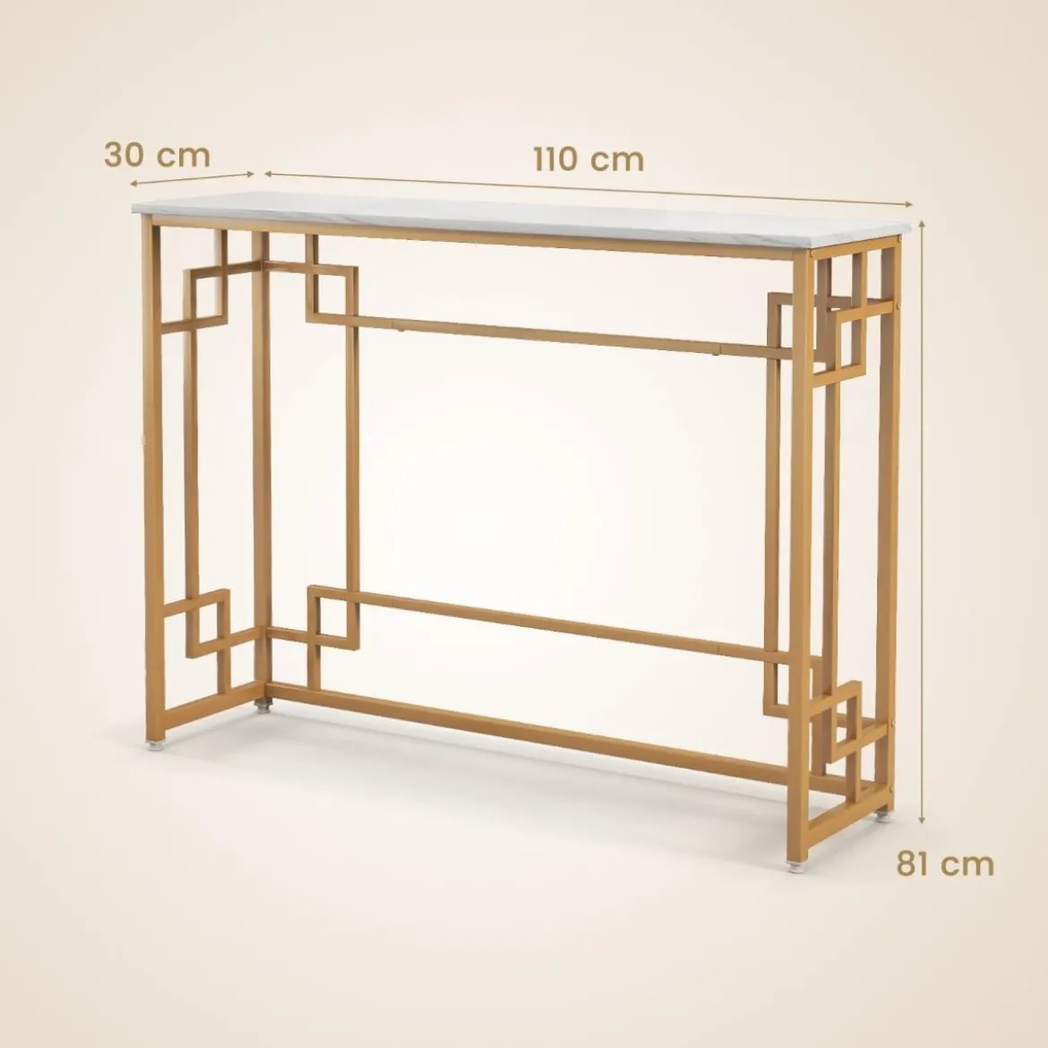 Konsolentisch mit Marmor & Geometrischem Metallrahmen Eingangstisch Schmal Golden