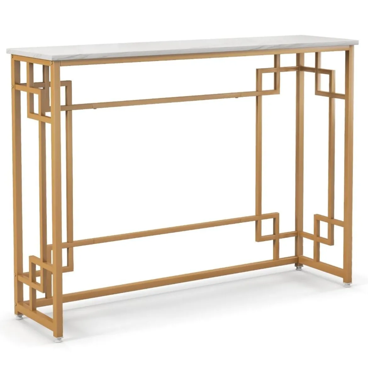 Konsolentisch mit Marmor & Geometrischem Metallrahmen Eingangstisch Schmal Golden
