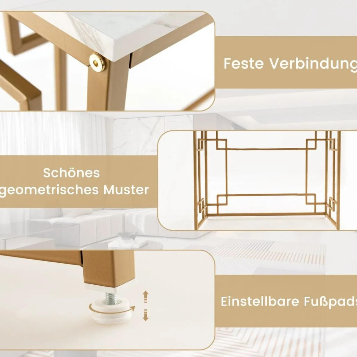 Konsolentisch mit Marmor & Geometrischem Metallrahmen Eingangstisch Schmal Golden