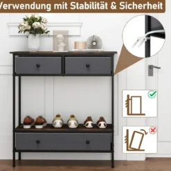 Konsolentisch mit Schubladen industrial Flurtisch mit offenem Ablagefach schmaler Couchtisch Sofatisch Rustikal Braun