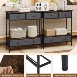 Konsolentisch mit Schubladen industrial Flurtisch mit offenem Ablagefach schmaler Couchtisch Sofatisch Rustikal Braun