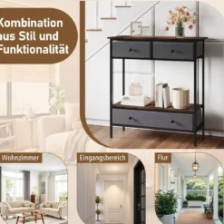 Konsolentisch mit Schubladen industrial Flurtisch mit offenem Ablagefach schmaler Couchtisch Sofatisch Rustikal Braun