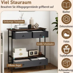 Konsolentisch mit Schubladen industrial Flurtisch mit offenem Ablagefach schmaler Couchtisch Sofatisch Rustikal Braun