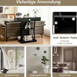Konsolentisch mit Schubladen & Metallrahmen & 2 Ablagen & Kippschutz Flurtisch Schwarz
