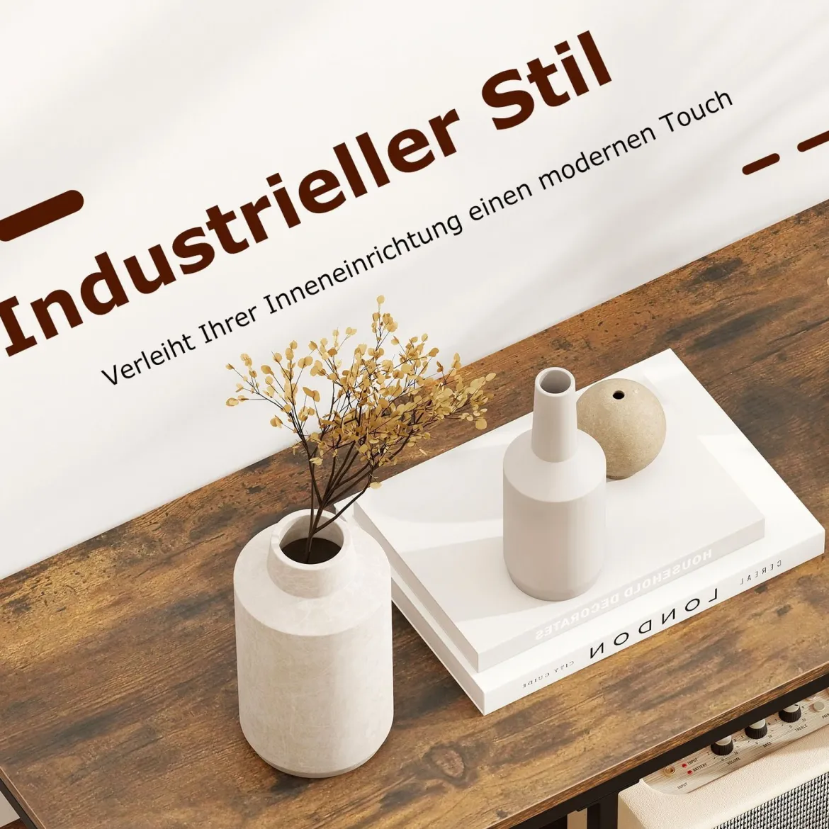 Konsolentisch mit Stauraum Industrieller Beistelltisch mit Vliesstoffschublade & Regale Braun