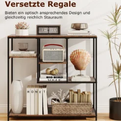 Konsolentisch mit Stauraum Industrieller Beistelltisch mit Vliesstoffschublade & Regale Braun