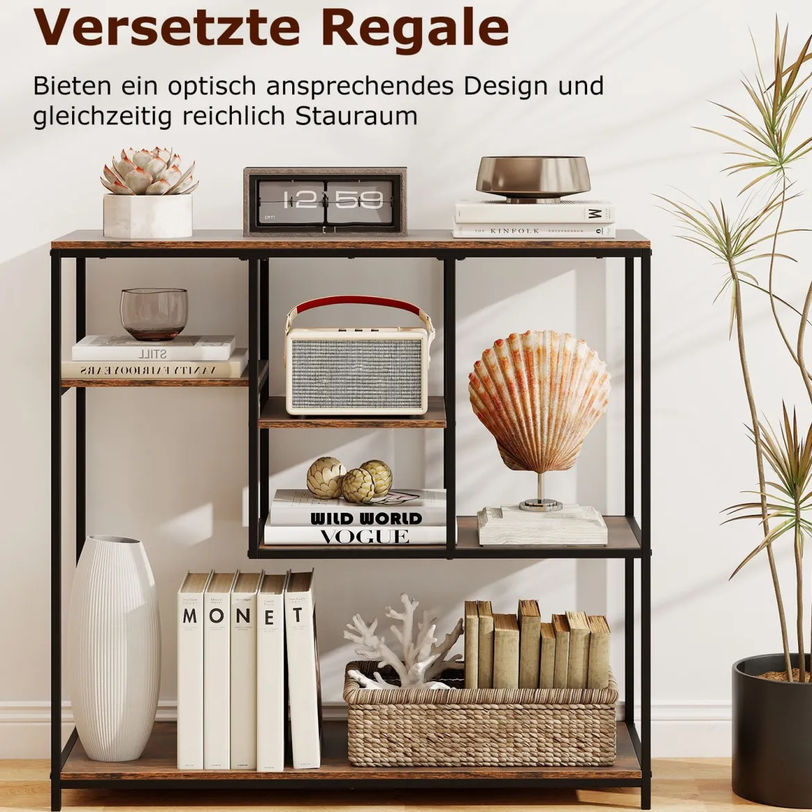 Konsolentisch mit Stauraum Industrieller Beistelltisch mit Vliesstoffschublade & Regale Braun