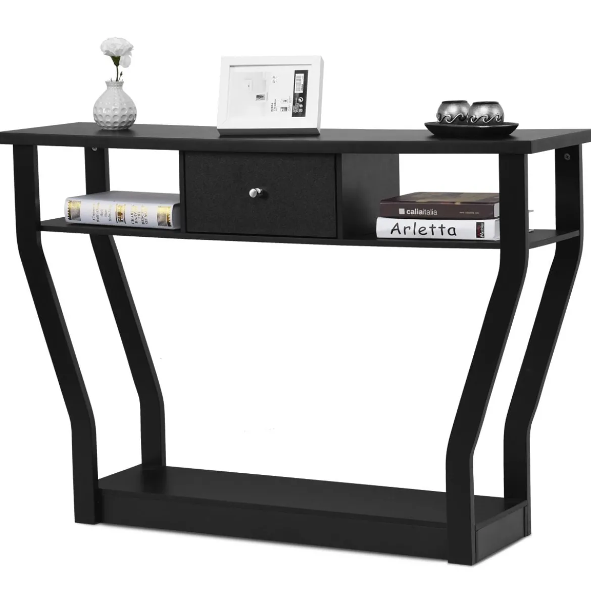 Konsolentisch schwarz Flurtisch mit Schublade und Regal 120 x 30 x 81 cm Schwarz
