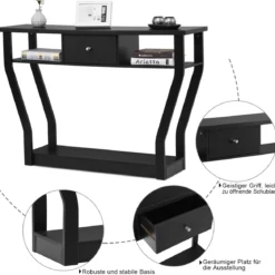 Konsolentisch schwarz Flurtisch mit Schublade und Regal 120 x 30 x 81 cm Schwarz