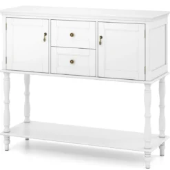 Konsolentisch Vintage mit Antiken Messinggriffen 2 Schubladen & 2 Schränken 100 x 36 x 86,5 cm Weiß