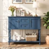 Konsolentisch Vintage mit Antiken Messinggriffen 2 Schubladen & 2 Schränken 100 x 36 x 86,5 cm Blau
