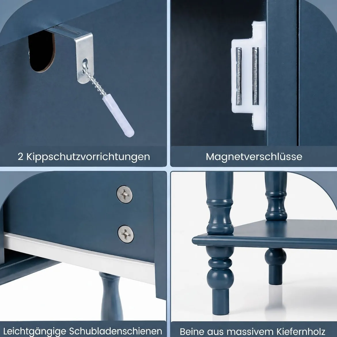 Konsolentisch Vintage mit Antiken Messinggriffen 2 Schubladen & 2 Schränken 100 x 36 x 86,5 cm Blau