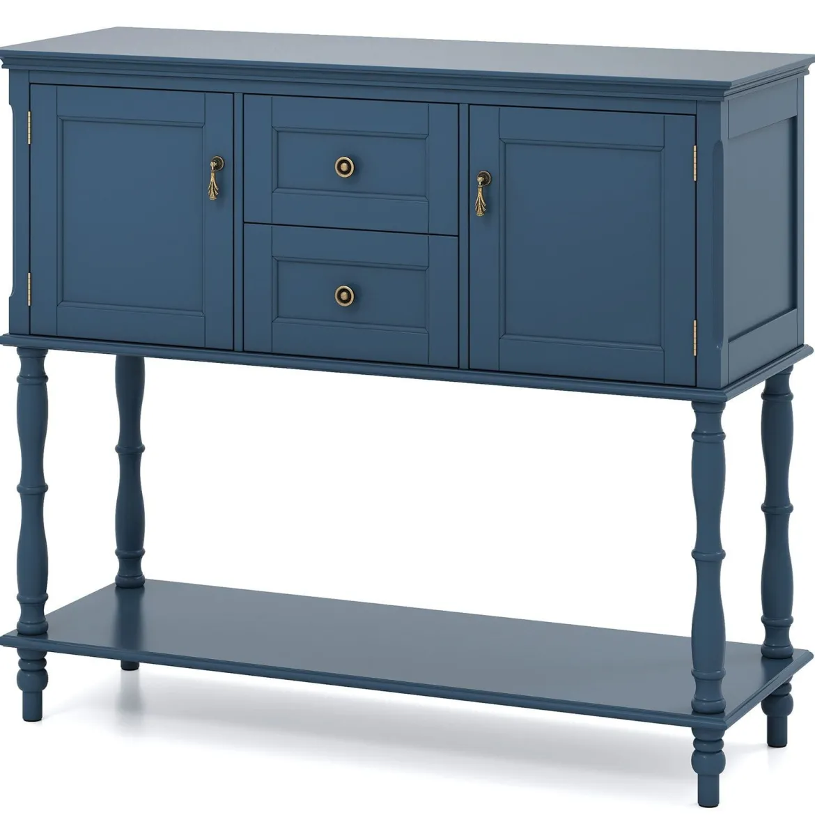Konsolentisch Vintage mit Antiken Messinggriffen 2 Schubladen & 2 Schränken 100 x 36 x 86,5 cm Blau