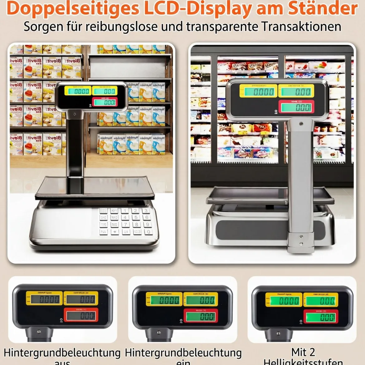 Kontrollwaage 40 kg / 5 g mit Doppelseitiger Hochanzeige Ladenwaage mit Integriertem Akku