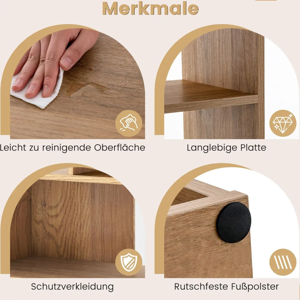 Konvexes Bücherregal mit Kippschutz 3 Ebenen Standregal Raumteiler 29,5 x 84 x 83,5 cm Natur