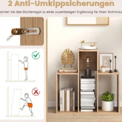Konvexes Bücherregal mit Kippschutz 3 Ebenen Standregal Raumteiler 29,5 x 84 x 83,5 cm Natur