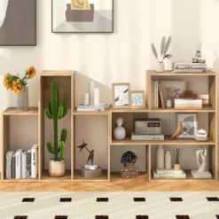 Konvexes Bücherregal mit Kippschutz 3 Ebenen Standregal Raumteiler 29,5 x 84 x 83,5 cm Natur