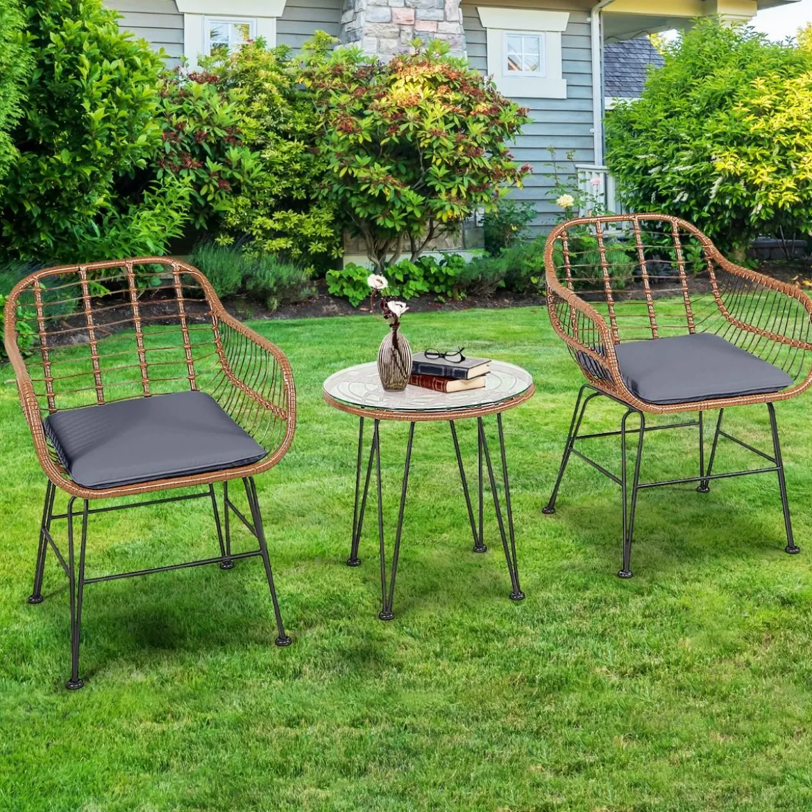 Korbmöbel-Set3-Teiliges Modernes Bistro-Set für die Terrasse