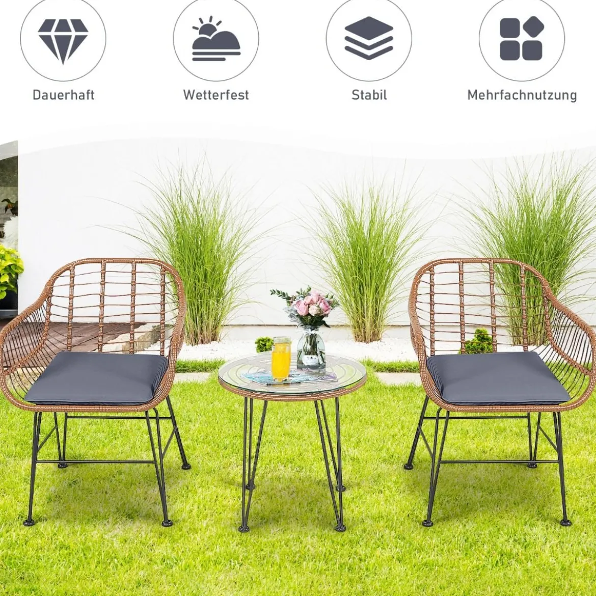 Korbmöbel-Set3-Teiliges Modernes Bistro-Set für die Terrasse
