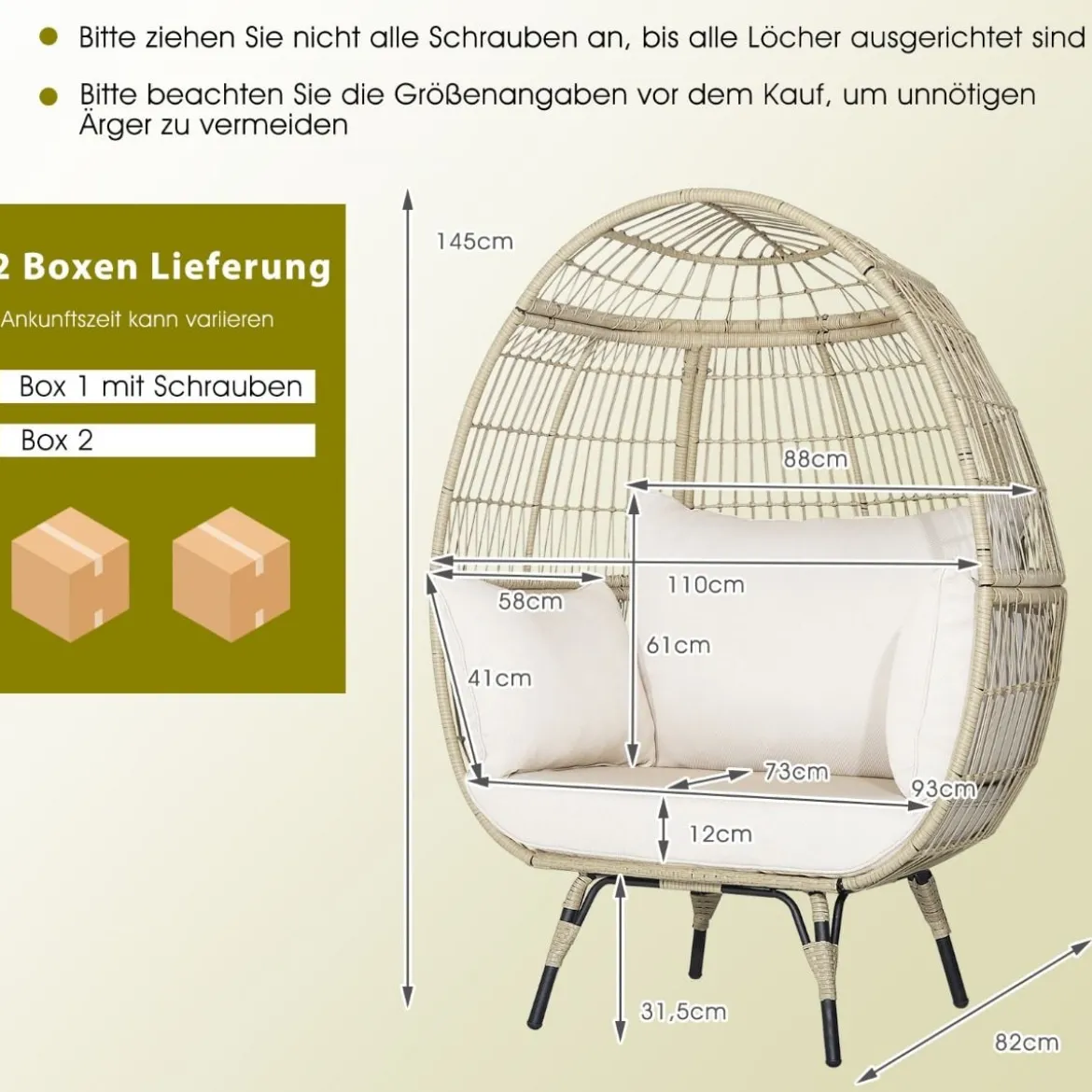 Korbsessel in Eiform Übergroßer Indoor- und Outdoor-Loungesessel