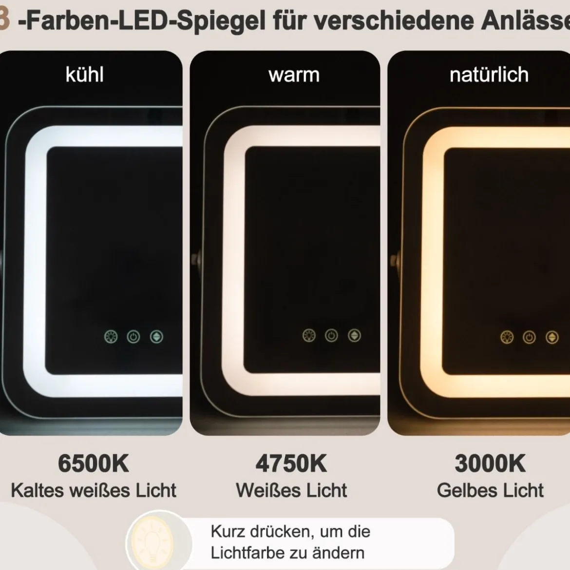 Kosmetikspiegel mit Beleuchtung & Touchschalter & Speicherfunktion Dimmbarer Schminkspiegel