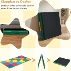 Krabbelteppich für Kleinkinder faltbare Spielmatte mit Kunstleder & weichem Schaumstoff große Bodenmatte Regenbogen