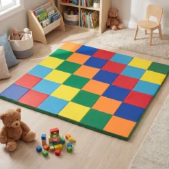 Krabbelteppich für Kleinkinder faltbare Spielmatte mit Kunstleder & weichem Schaumstoff große Bodenmatte Regenbogen