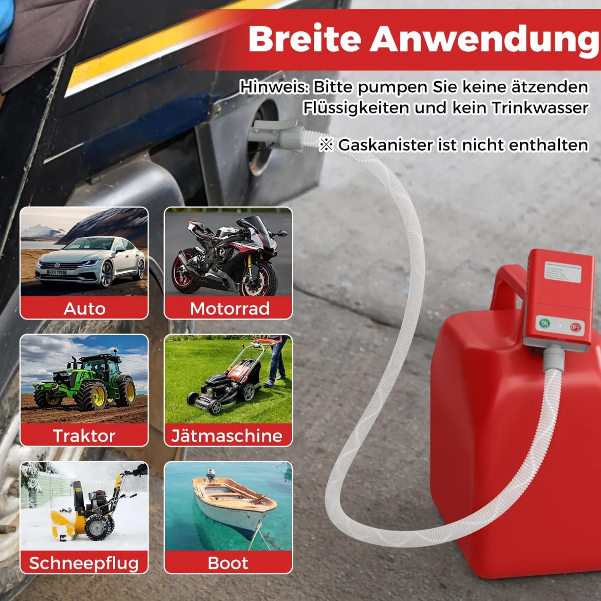Kraftstoff Umfüllpumpe 3,8 GPM mit Auto-Stopp-Sensor elektrische Kraftstoffpumpe mit 3 Größen Adaptern