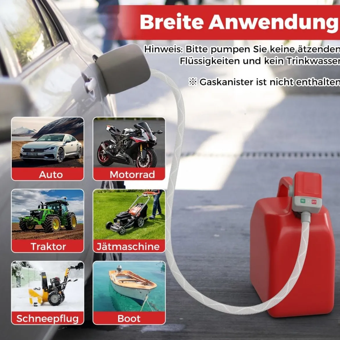 Kraftstoff Umfüllpumpe mit Auto-Stopp-Sensor & 3 Größen Adaptern Elektrische Kraftstoffpumpe
