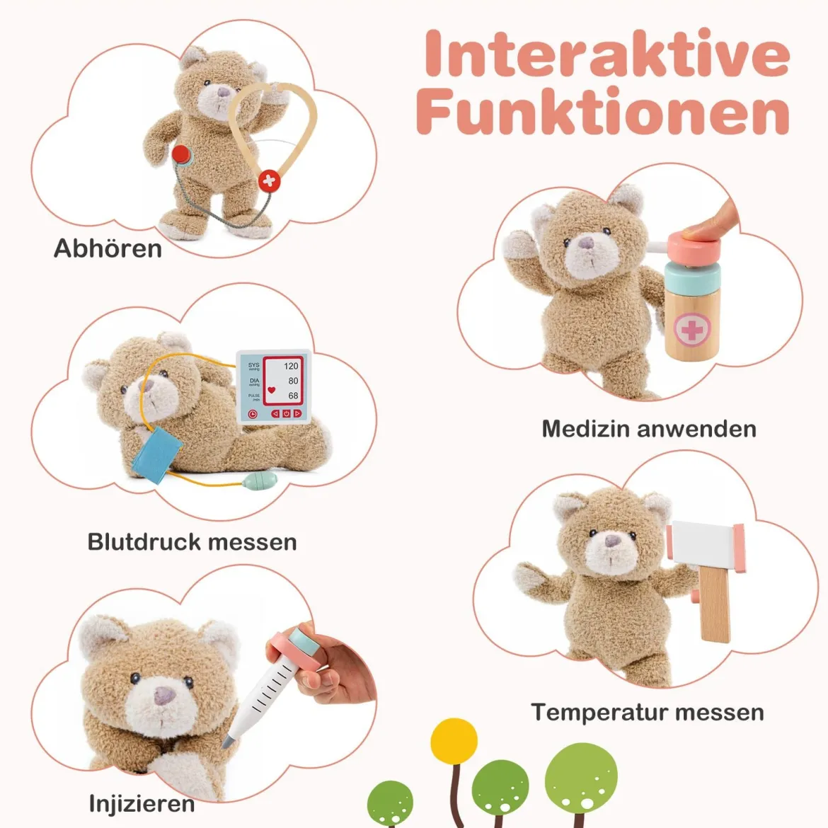 Krankenhaus Spielzeug mit Medizinischen Geräten & 24 Zubehör Holz Doktor-Spielset Rosa