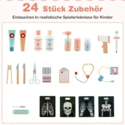 Krankenhaus Spielzeug mit Medizinischen Geräten & 24 Zubehör Holz Doktor-Spielset Rosa