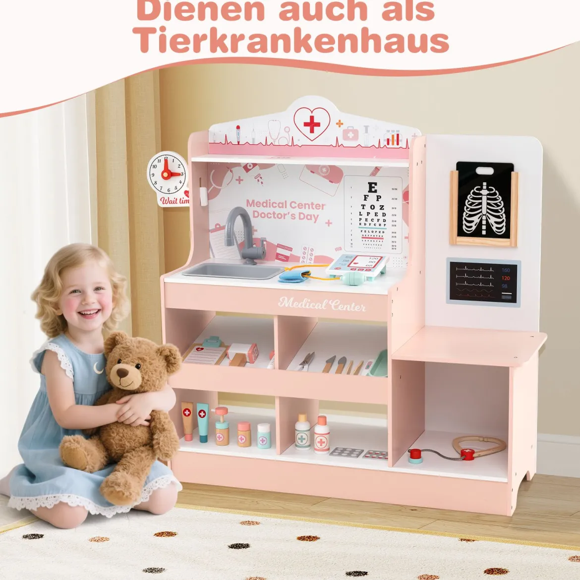 Krankenhaus Spielzeug mit Medizinischen Geräten & 24 Zubehör Holz Doktor-Spielset Rosa