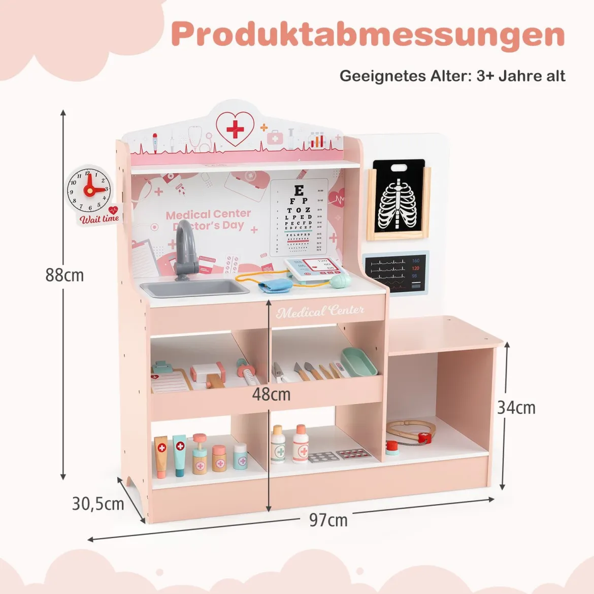 Krankenhaus Spielzeug mit Medizinischen Geräten & 24 Zubehör Holz Doktor-Spielset Rosa