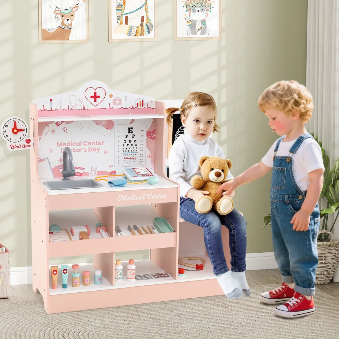 Krankenhaus Spielzeug mit Medizinischen Geräten & 24 Zubehör Holz Doktor-Spielset Rosa