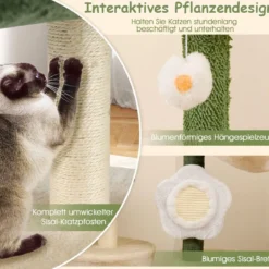 Kratzbaum 114 cm hoch Katzenbaum mit Katzenhöhle blumenförmiger Sitzfläche Grün+Beige