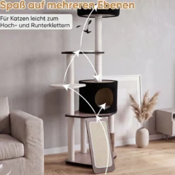 Kratzbaum 155 cm Hoch Vielseitiger Katzenbaum mit Kratzsäulen Weich Gepolsterter Höhle & 3 Plattformen