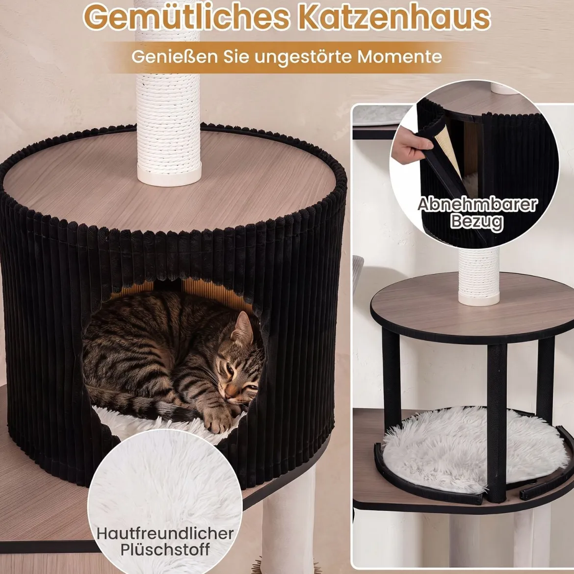 Kratzbaum 155 cm Hoch Vielseitiger Katzenbaum mit Kratzsäulen Weich Gepolsterter Höhle & 3 Plattformen
