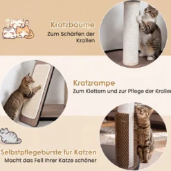 Kratzbaum 155 cm Hoch Vielseitiger Katzenbaum mit Kratzsäulen Weich Gepolsterter Höhle & 3 Plattformen