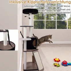 Kratzbaum 155 cm Hoch Vielseitiger Katzenbaum mit Kratzsäulen Weich Gepolsterter Höhle & 3 Plattformen