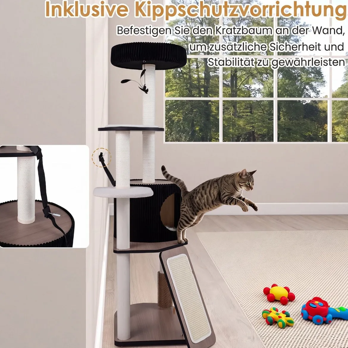 Kratzbaum 155 cm Hoch Vielseitiger Katzenbaum mit Kratzsäulen Weich Gepolsterter Höhle & 3 Plattformen