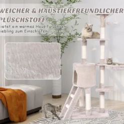 Kratzbaum 140 cm Katzenbaum mit Plattformen Katzenkratzbaum Katzen Katzenmöbel Kletterbaum Aktivitätsbaum Beige